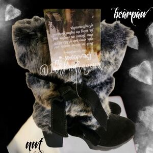 NWT BearPaw Black Booties Heel Winter Snow Ski Slip-on Boot Shoes - Size 10